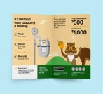 Trifold brochure explaining how to read, record, and submit a monthly gas meter reading to win prizes.