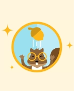 Merle the Squirrel mascot celebrating with an acorn, representing the Read Record Reward program.