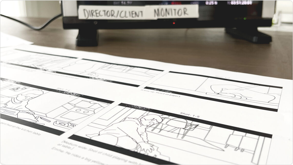 Close up of a printed storyboard