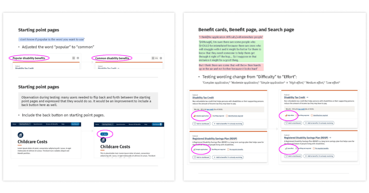 A screengrab showing two sections of Prosper Canada’s webpage respectively. 6 different areas are circled in magenta.